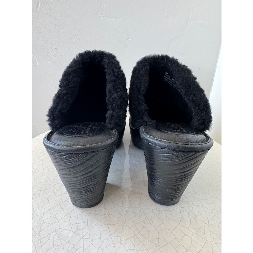 Born Women’s Black Leather Shearling-Trim Platform Mules Slip On Shoes Size 6 - Picture 9 of 11
